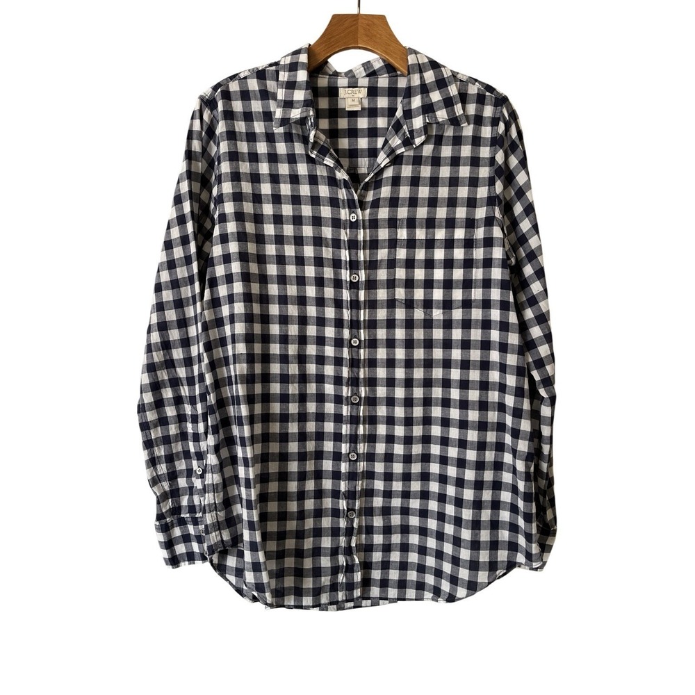 J.CREW Long Sleeve Light Cotton Blue Plaid Checked Button Down Shirt‎ Size M